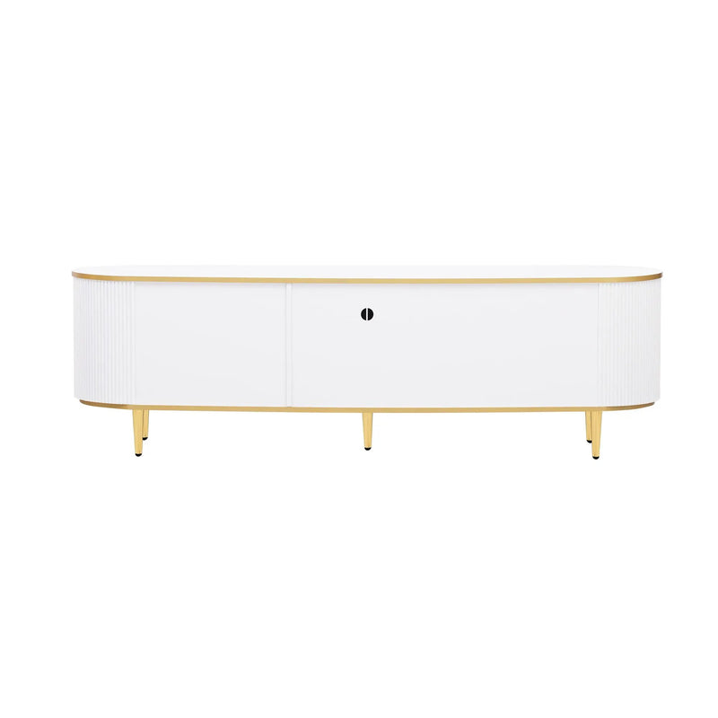 Modern TV Stand For TVs Up To 80", Entertainment Center With 4 Drawers And 1 Cabinet, Wood TV Console Table With And Handles For Living Room - White by HouseOfZazla
