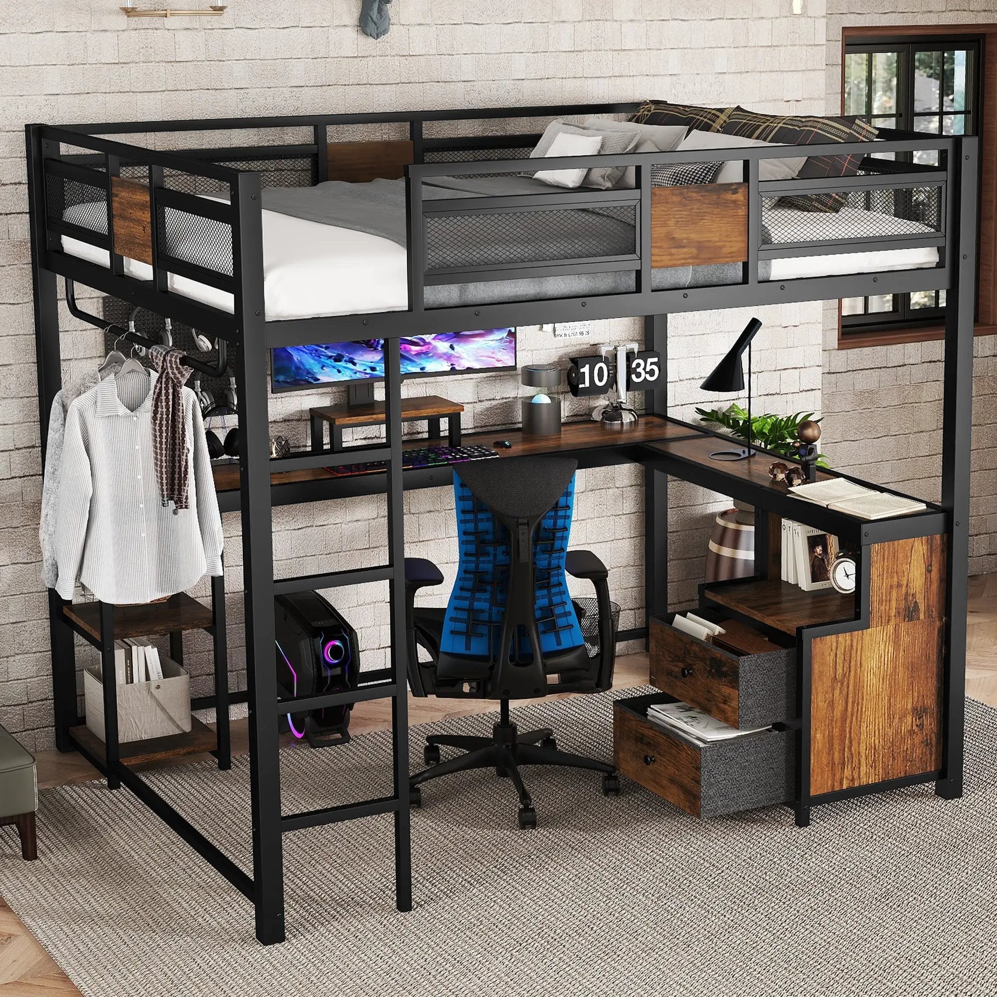 Queen Loft Bed with Desk and Storage by HouseOfZazla