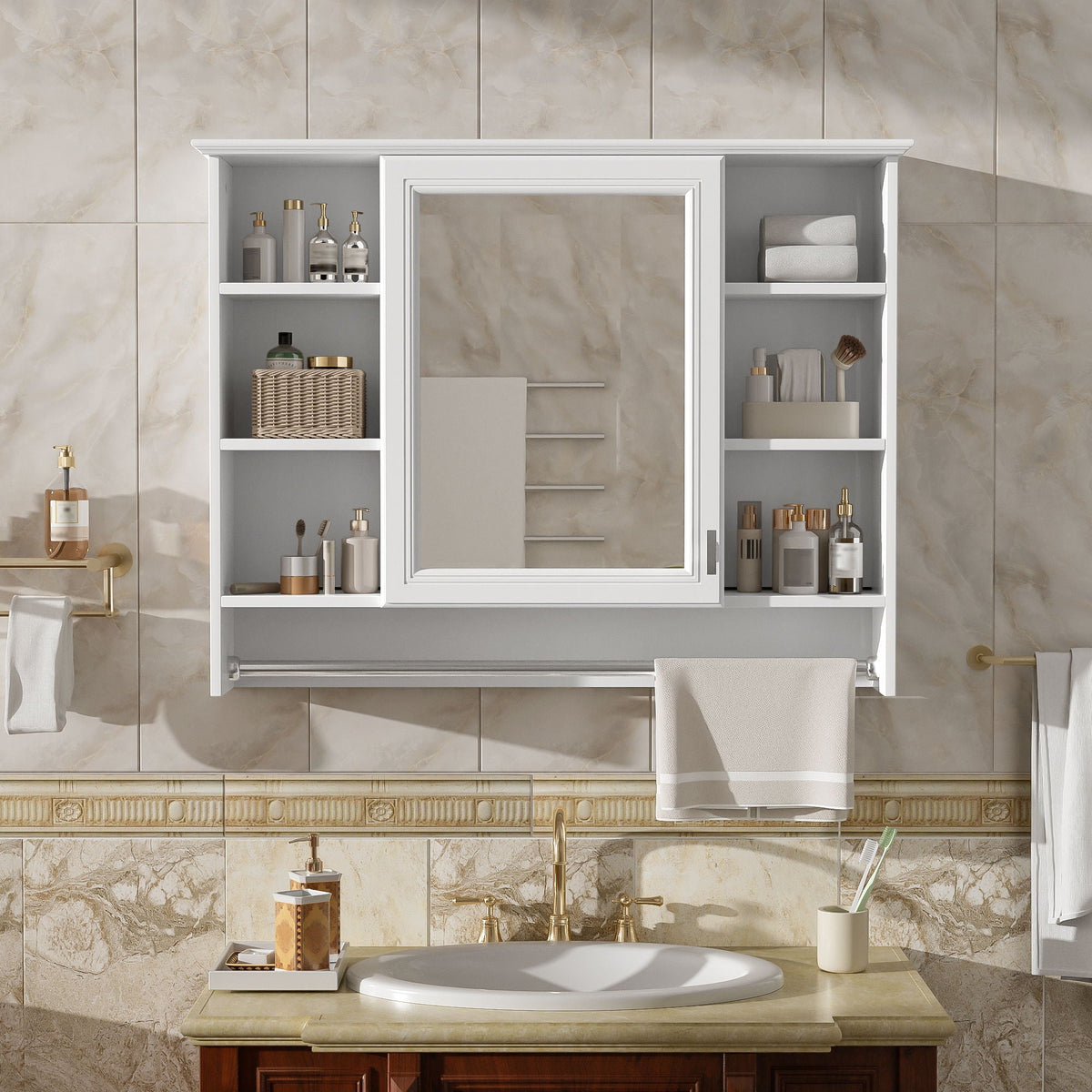 Modern Wall Mounted Mirror Cabinet with Adjustable Shelf - White or Black, photo 4 of 8