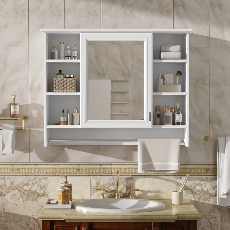 Modern Wall Mounted Mirror Cabinet With Adjustable Shelf, Soft Close Door, And Towel Bar by Unique Piece Furniture