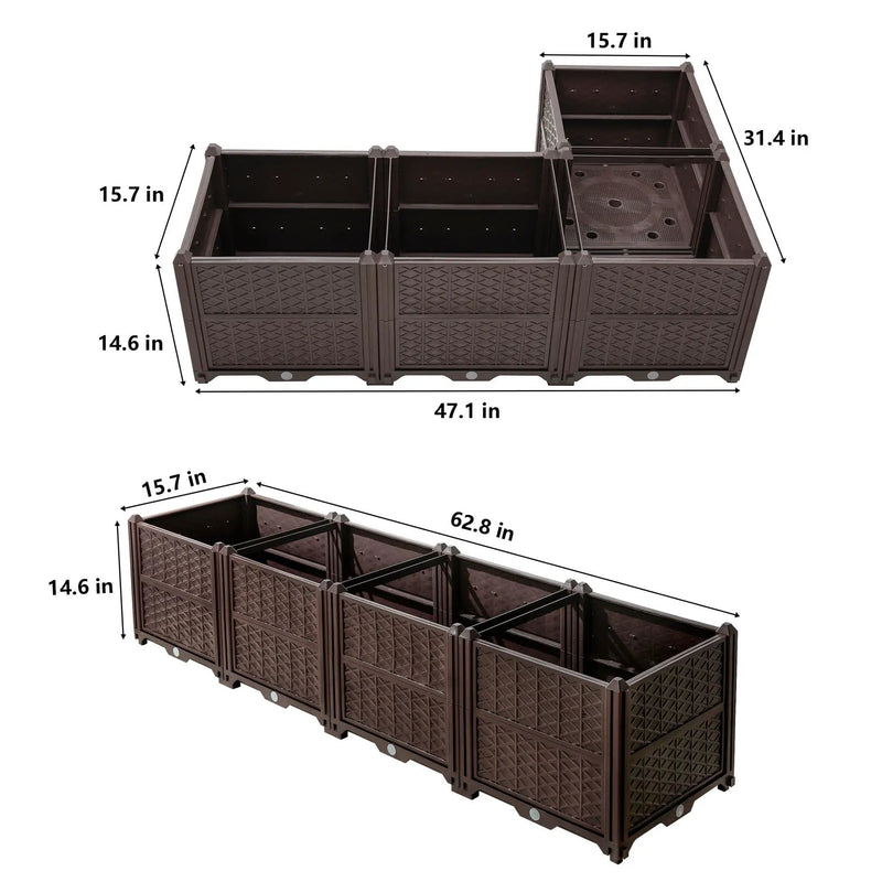 Indoor / Outdoor Rectangular Plastic Planting Box Kit For Vegetables, Herbs, Flowers & Succulents, Coffee, Polypropylene, 62.80" - Coffee by HouseOfZazla