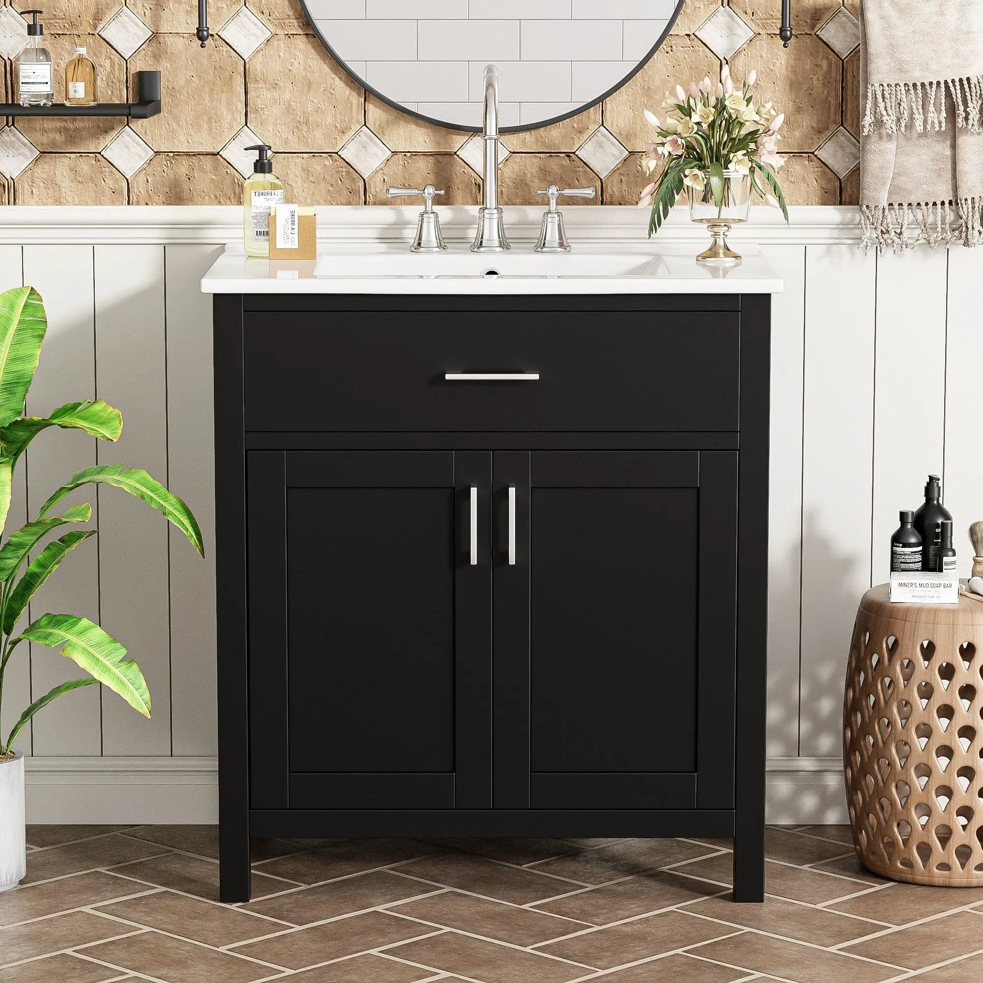 Bathroom Vanity With Sink And Ample Storage, Rectangular Undermount Sink - Black by Unique Piece Furniture