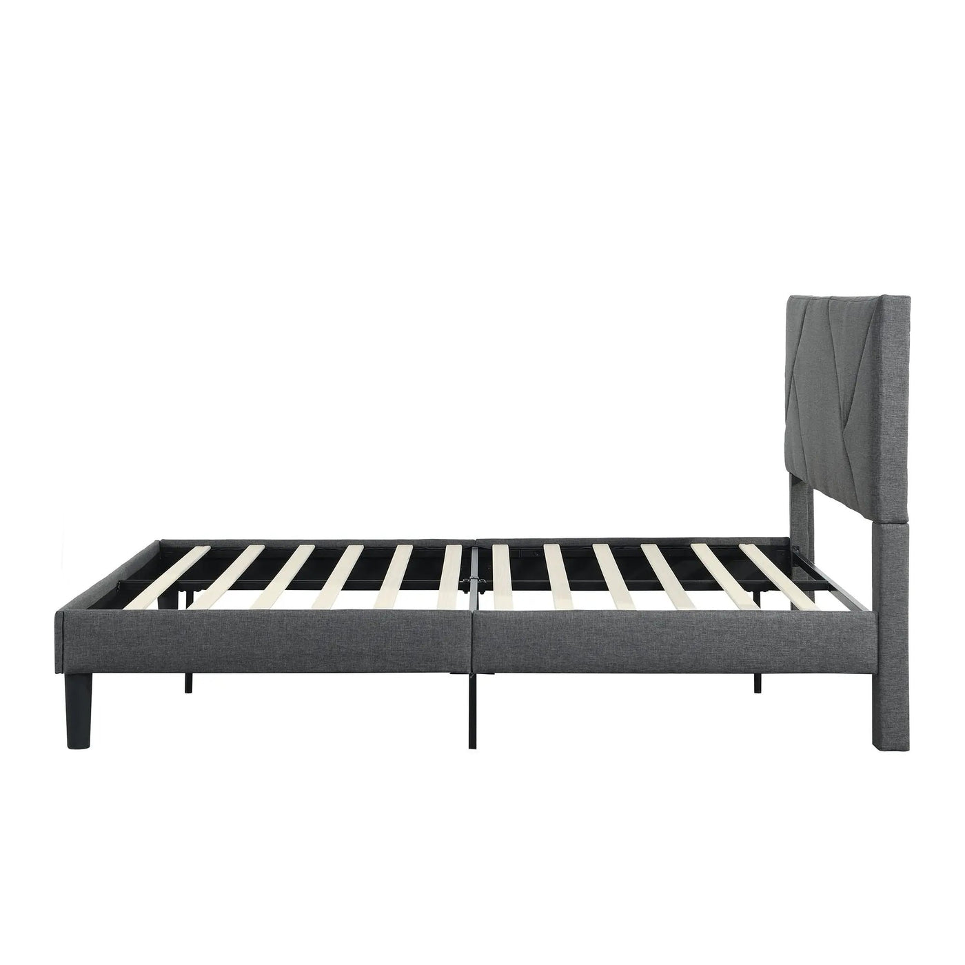 Upholstered Platform Bed Frame With Headboard, Wood Slat Support by HouseOfZazla