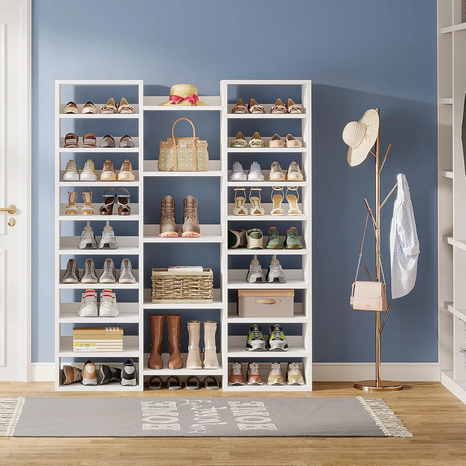 14 Tier Shoe Storage Cabinet With 23 Open Cubbies, 46 Pairs Capacity Entryway Organizer - White by HouseOfZazla