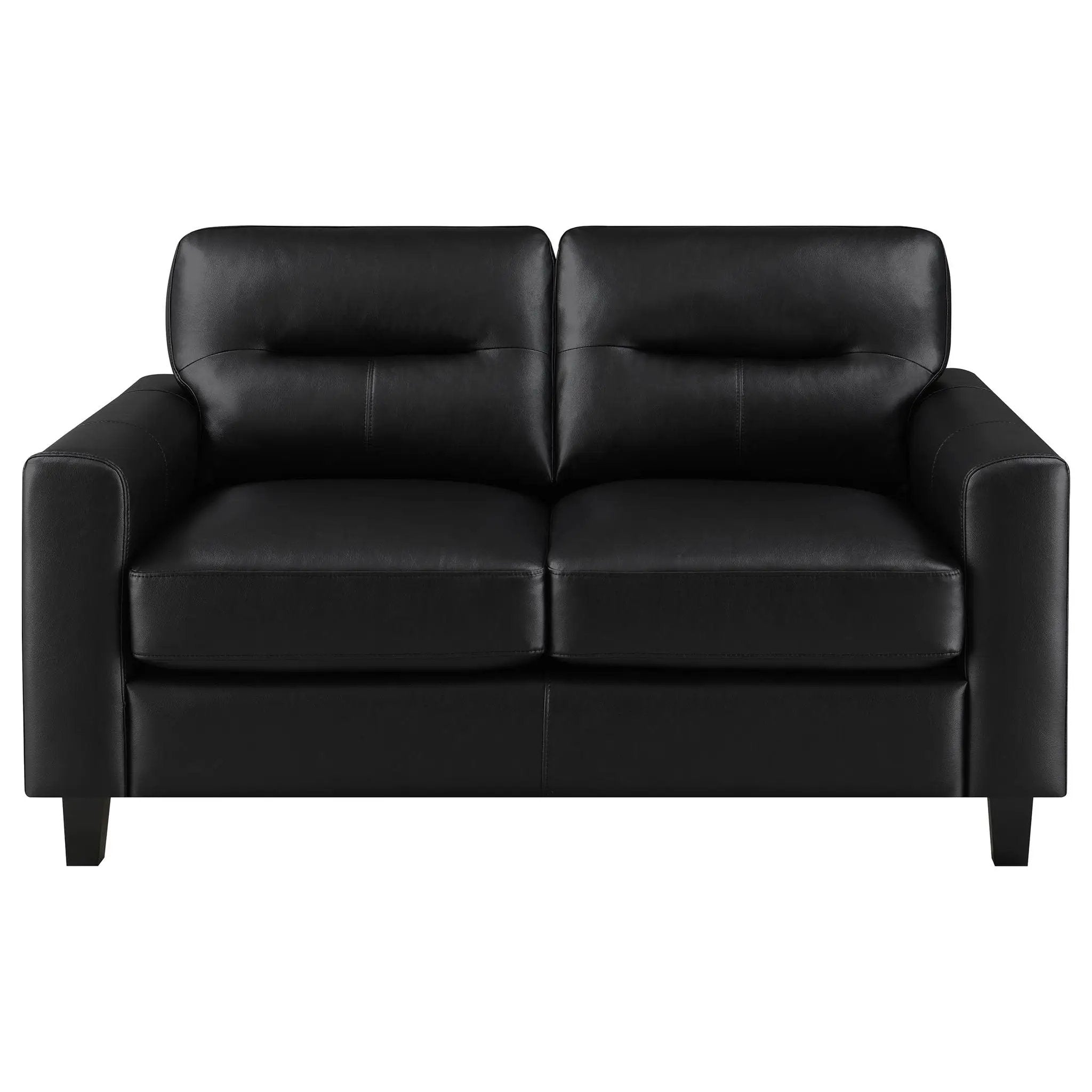 Scotland Faux Leather Upholstered Track Arm Loveseat Black by Unique Piece Furniture
