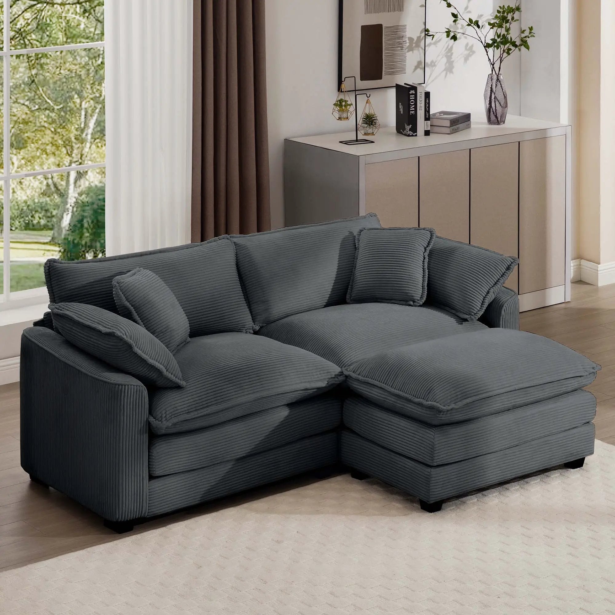 Modern Oversized Modular Cushion Sofa With Ottoman, Low Back, Deep Seating Sofa Set by HouseOfZazla