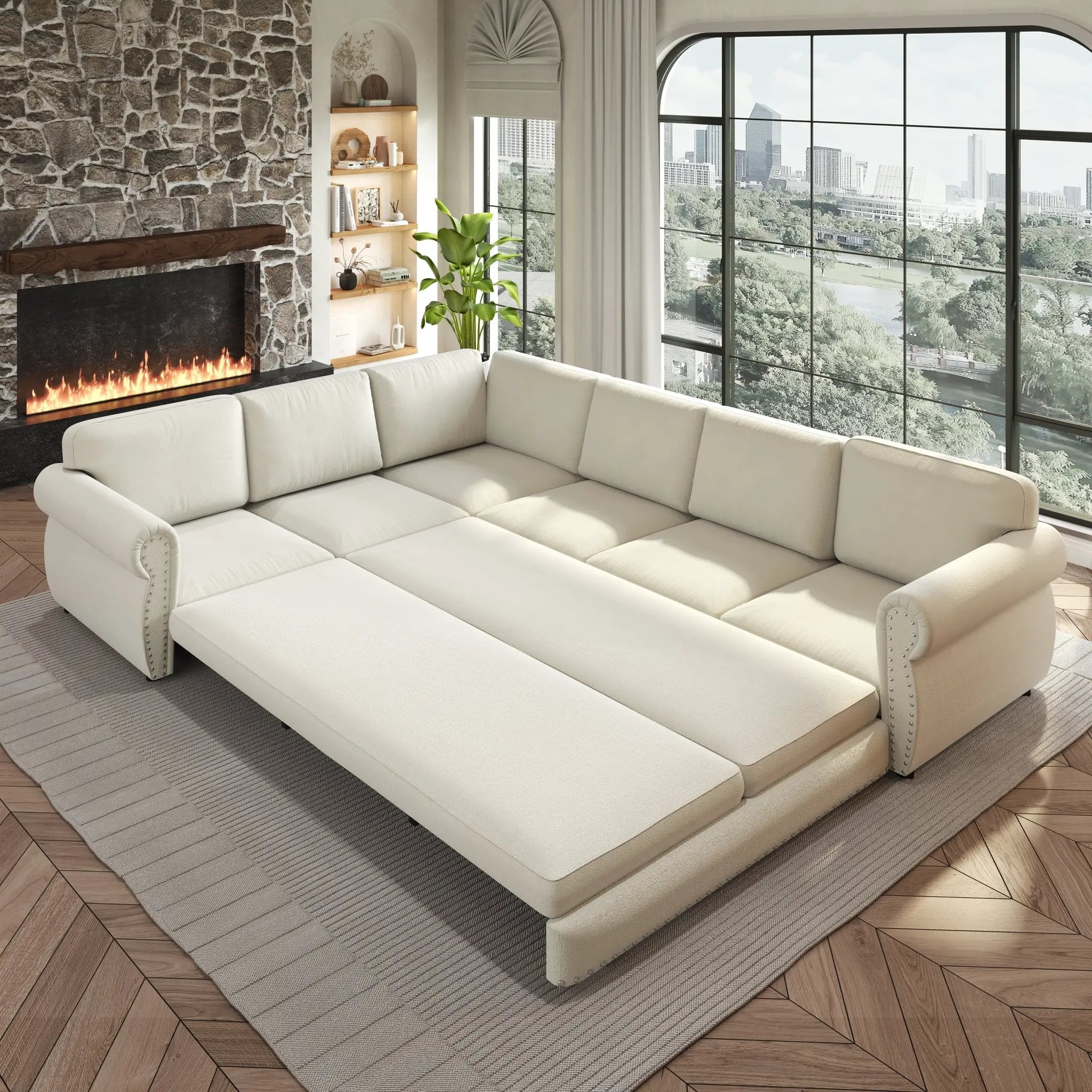 118" L-Shaped Convertible Sofa Bed by HouseOfZazla
