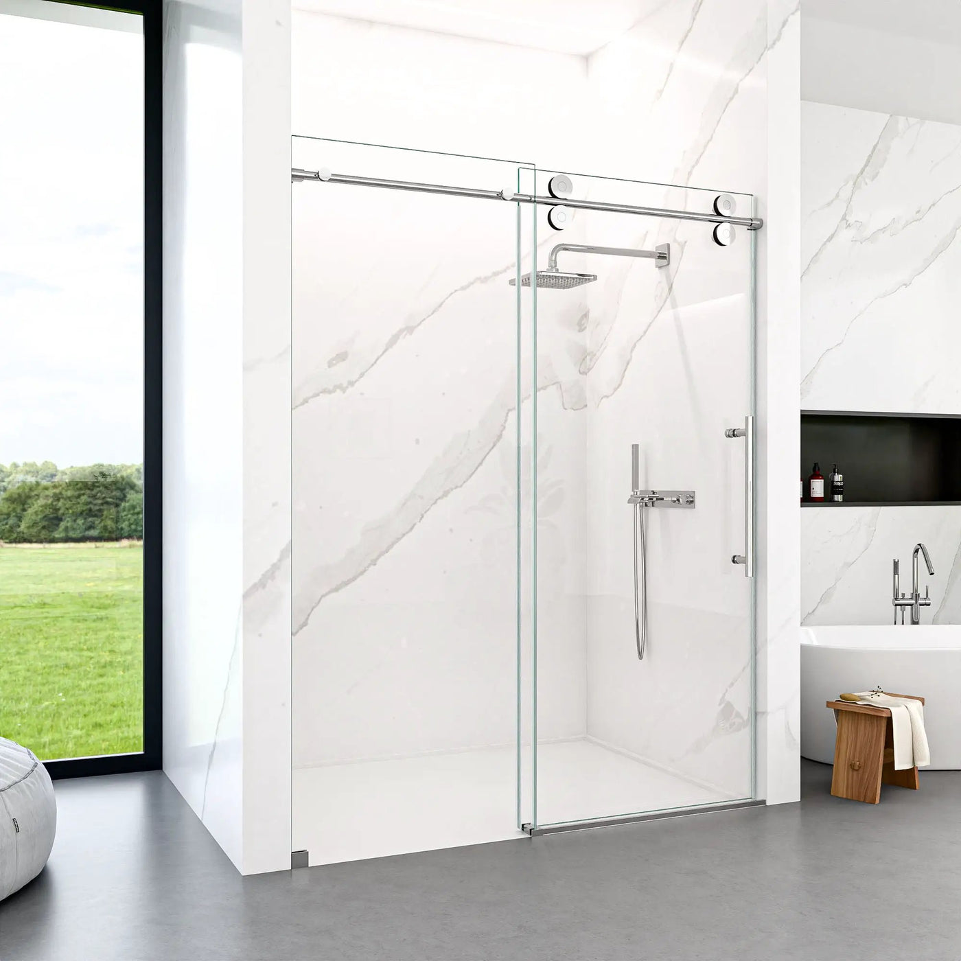 Frameless Single Sliding Shower Door With Clear Tempered Glass by HouseOfZazla