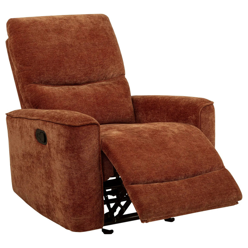 Navarro Chenille Upholstered Glider Recliner Burnt Orange by Unique Piece Furniture