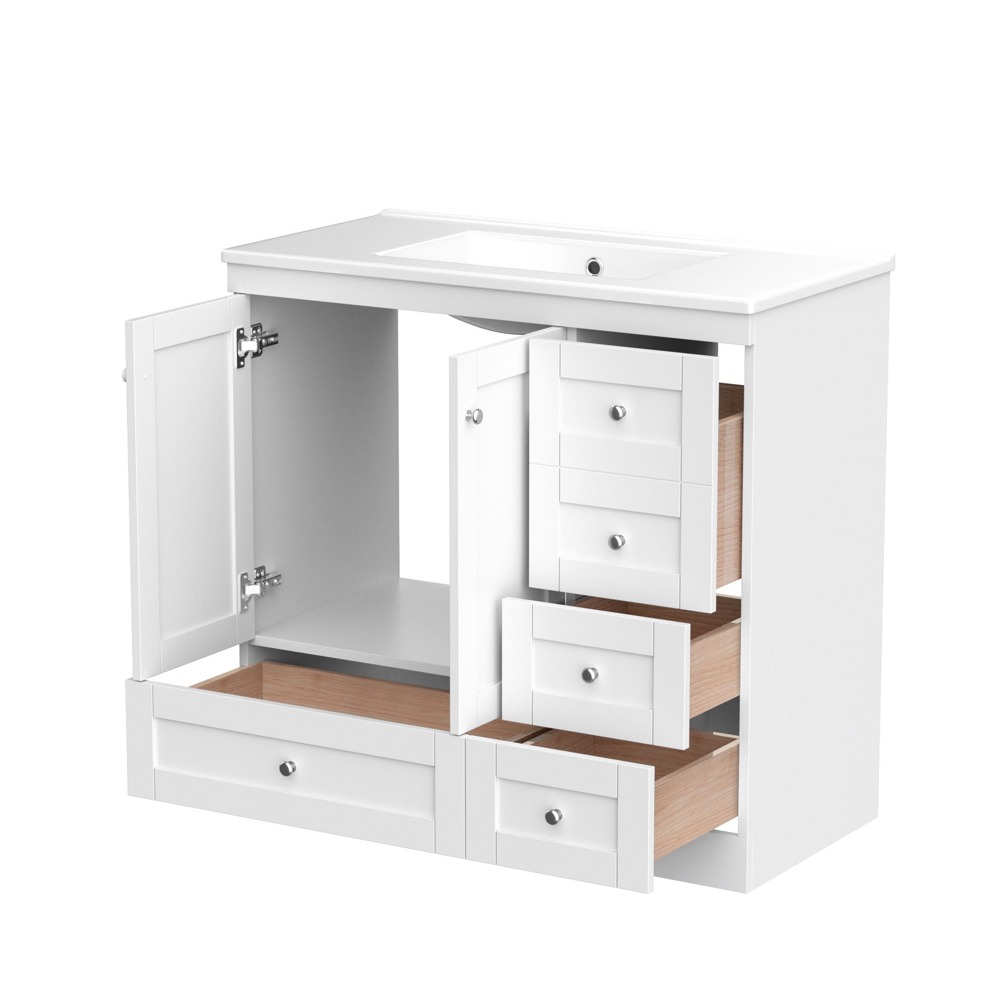 Shaker Free Standing Bathroom Vanity Cabinet & Sink, Soft Close Drawers, Soft Close Doors by HouseOfZazla