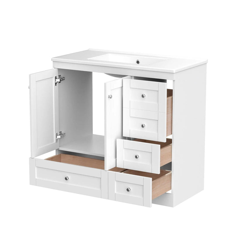 Shaker Free Standing Bathroom Vanity Cabinet & Sink, Soft Close Drawers, Soft Close Doors by HouseOfZazla