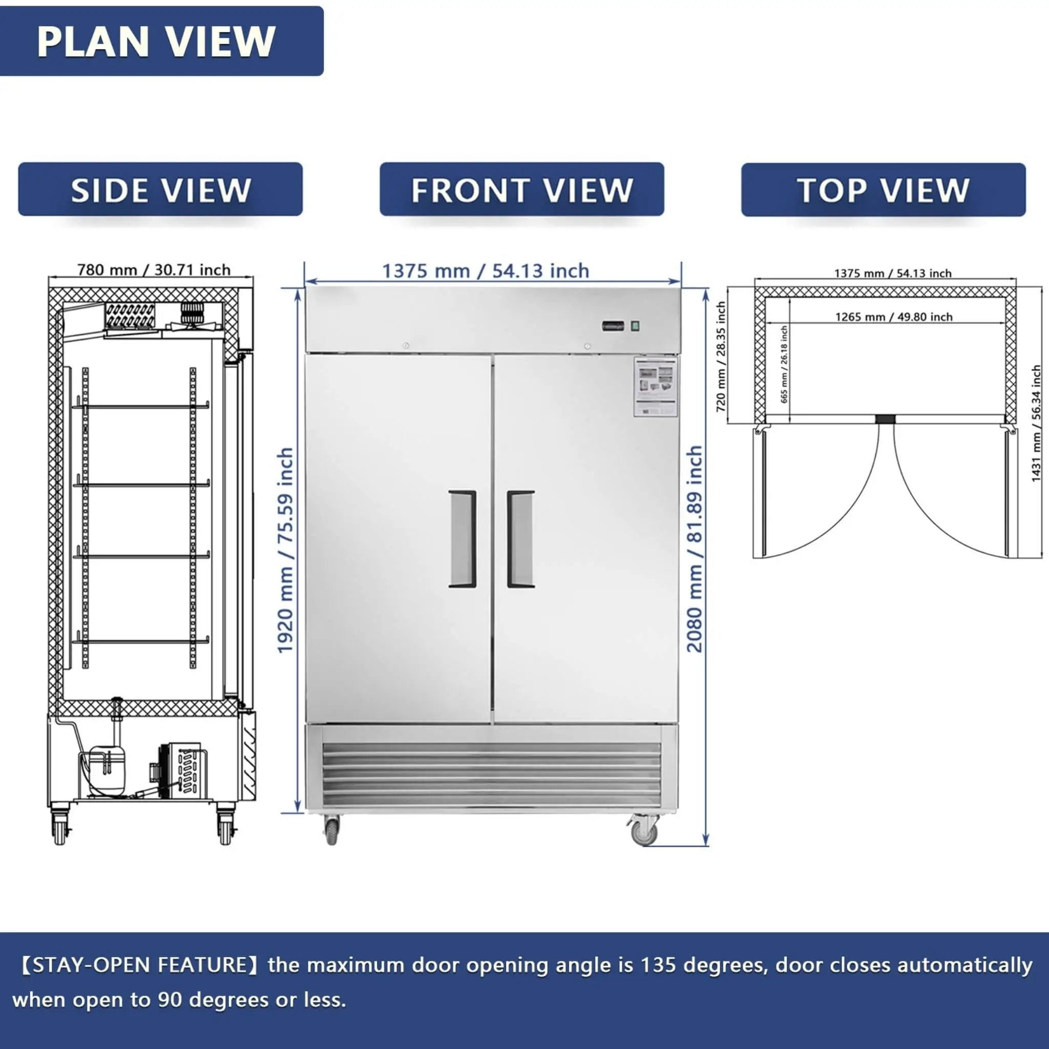 54-Inch 42.2 Cu.Ft Commercial Stainless Steel 2-Section Upright Reach-In Freezer (SAK35148) by SAKSBY WHOLESALE