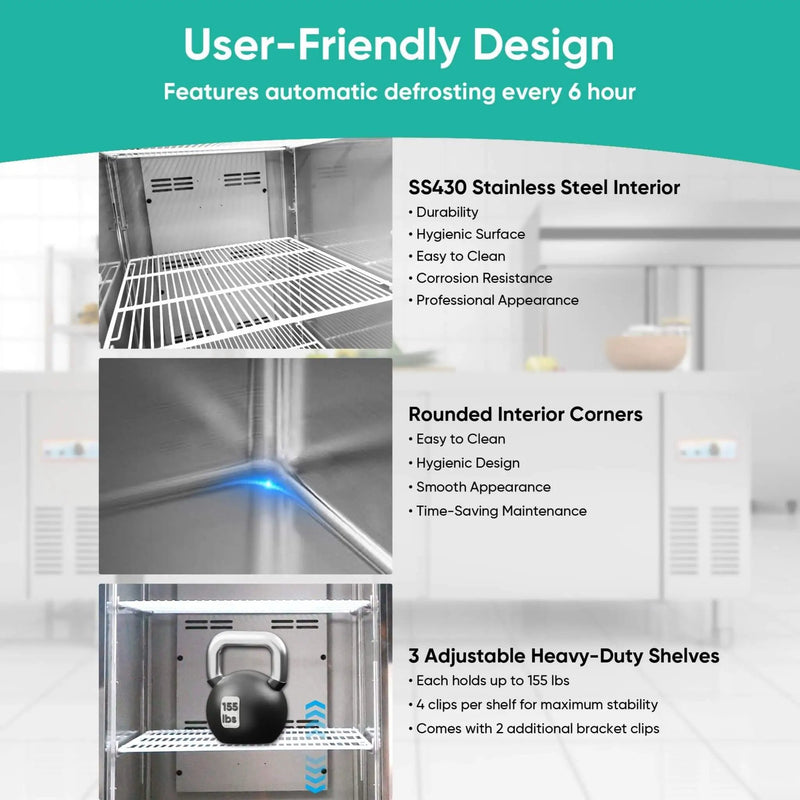 54-Inch 49 Cu.Ft Commercial 6-Shelves Stainless Steel Reach-In Freezer (SAK10247) by SAKSBY WHOLESALE