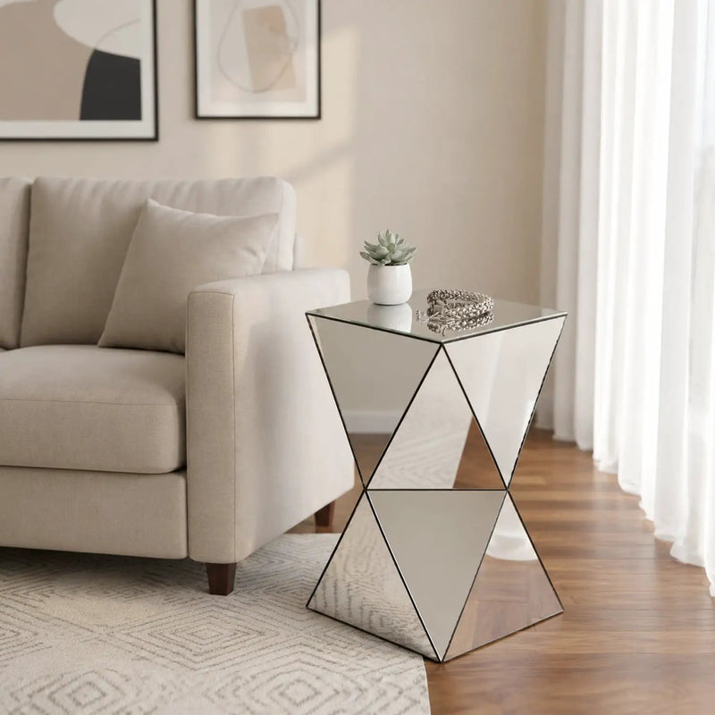 Silver Mirrored Geometric Side Table by HouseOfZazla