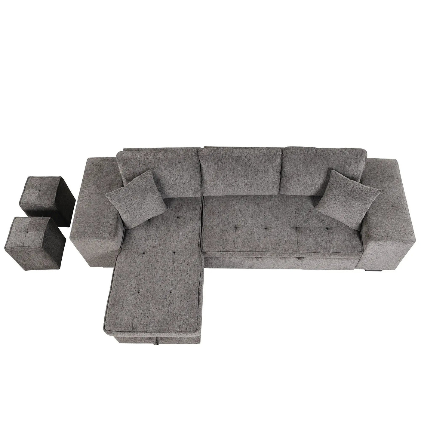 Modern L-Shape 3 Seat Reversible Sectional Couch, Pull Out Sleeper Sofa With Storage Chaise And 2 Stools For Living Room Furniture Set by HouseOfZazla