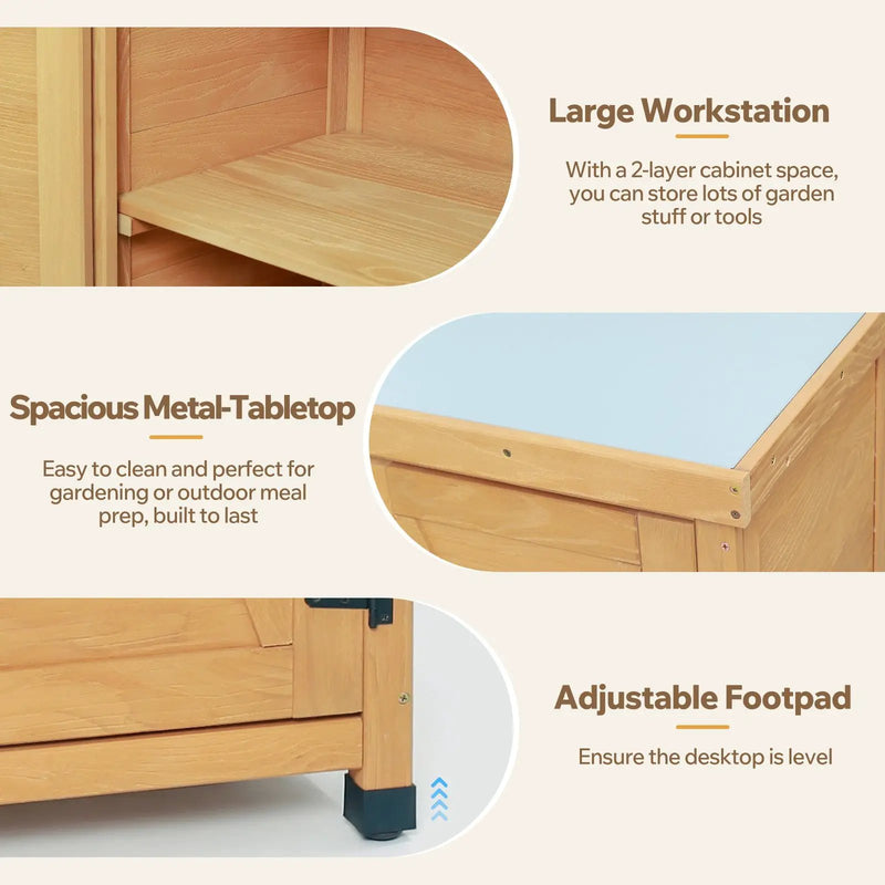 Potting Bench with Storage Cabinet and Metal Table Top for Outdoor Patio by HouseOfZazla