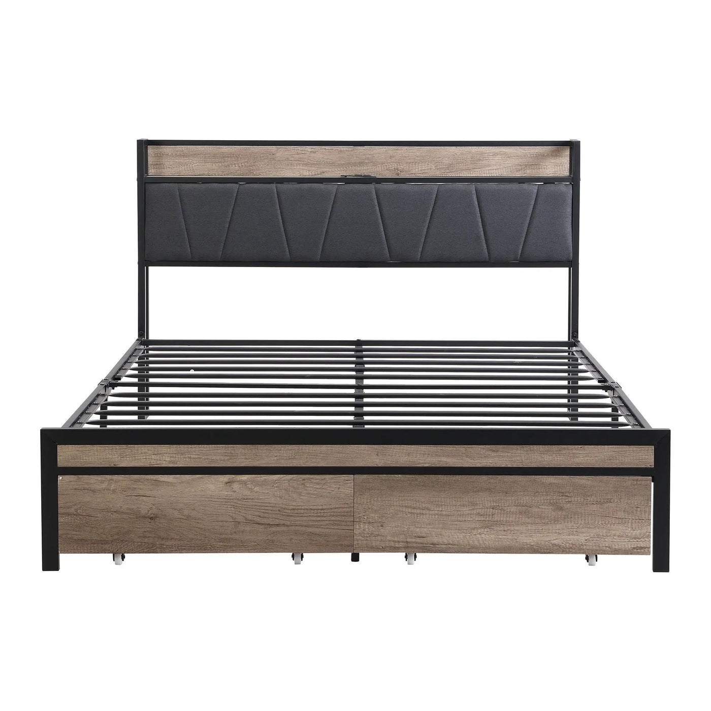 Modern Bed Frame With LED Lights, Upholstered Headboard, USB Charging by Unique Piece Furniture