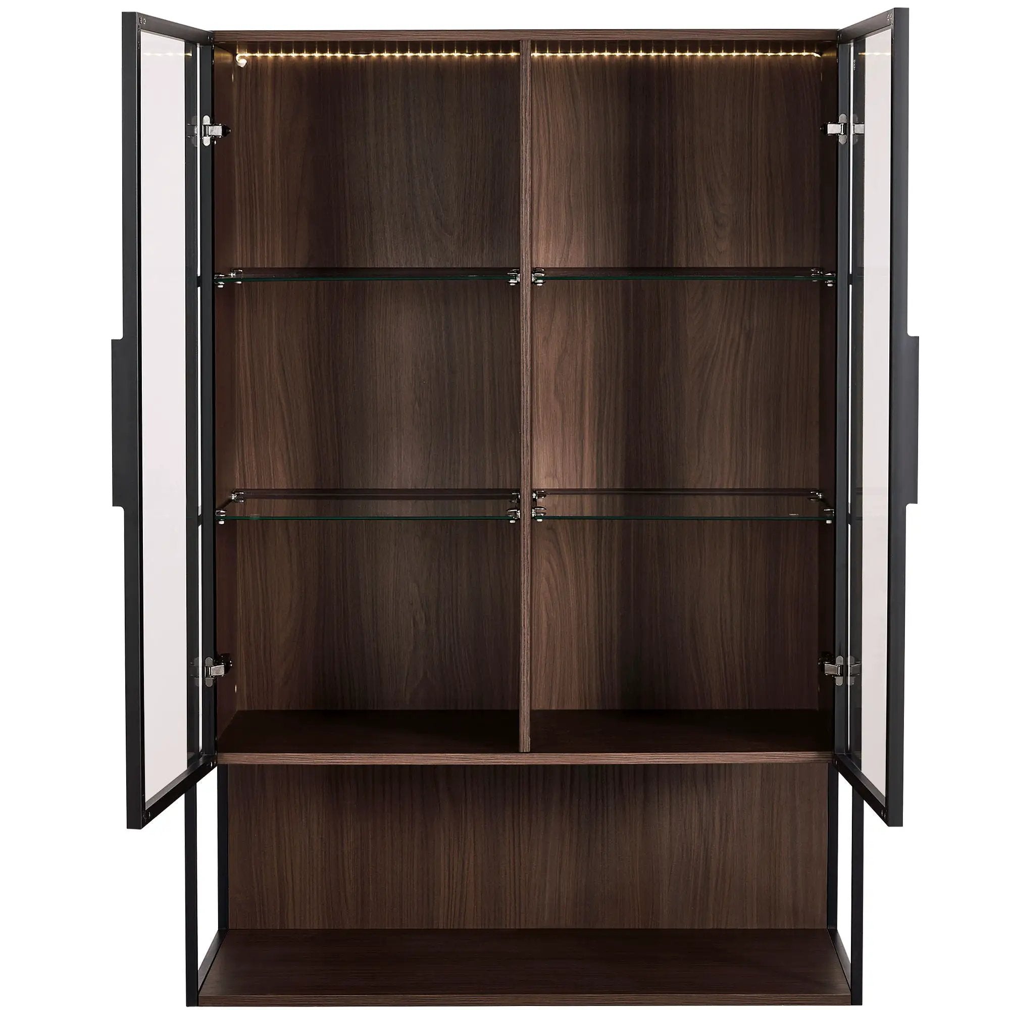 Modern Minimalist Tall Lighted Display Cabinet With Tempered Glass Door - Black / Dark Walnut by HouseOfZazla