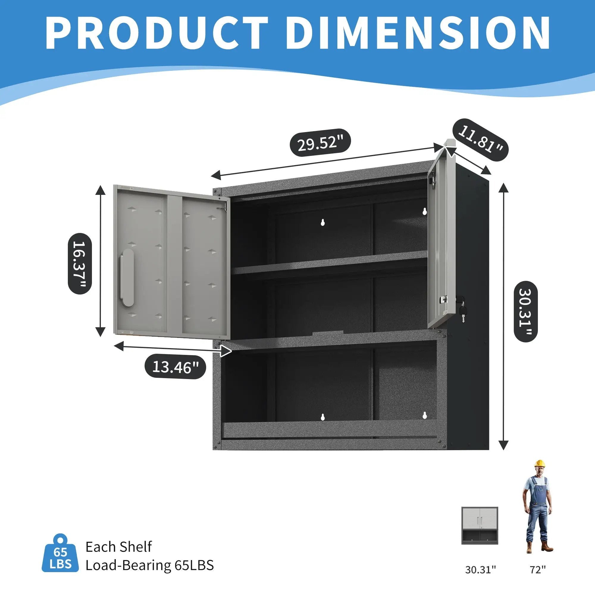 Metal Wall Mounted Tool Storage Cabinet With Locking Door, 1 Shelf & 1 Drawer by HouseOfZazla