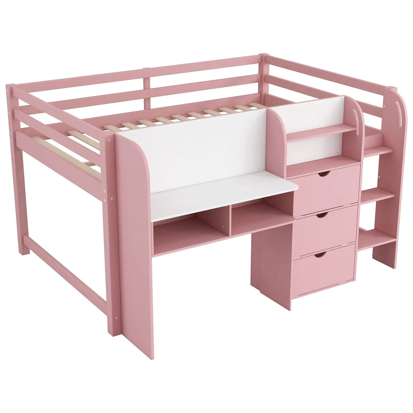 Low Loft Bed With Built In Desk, Storage Cabinets, Open Bookcase And Doodle board by HouseOfZazla