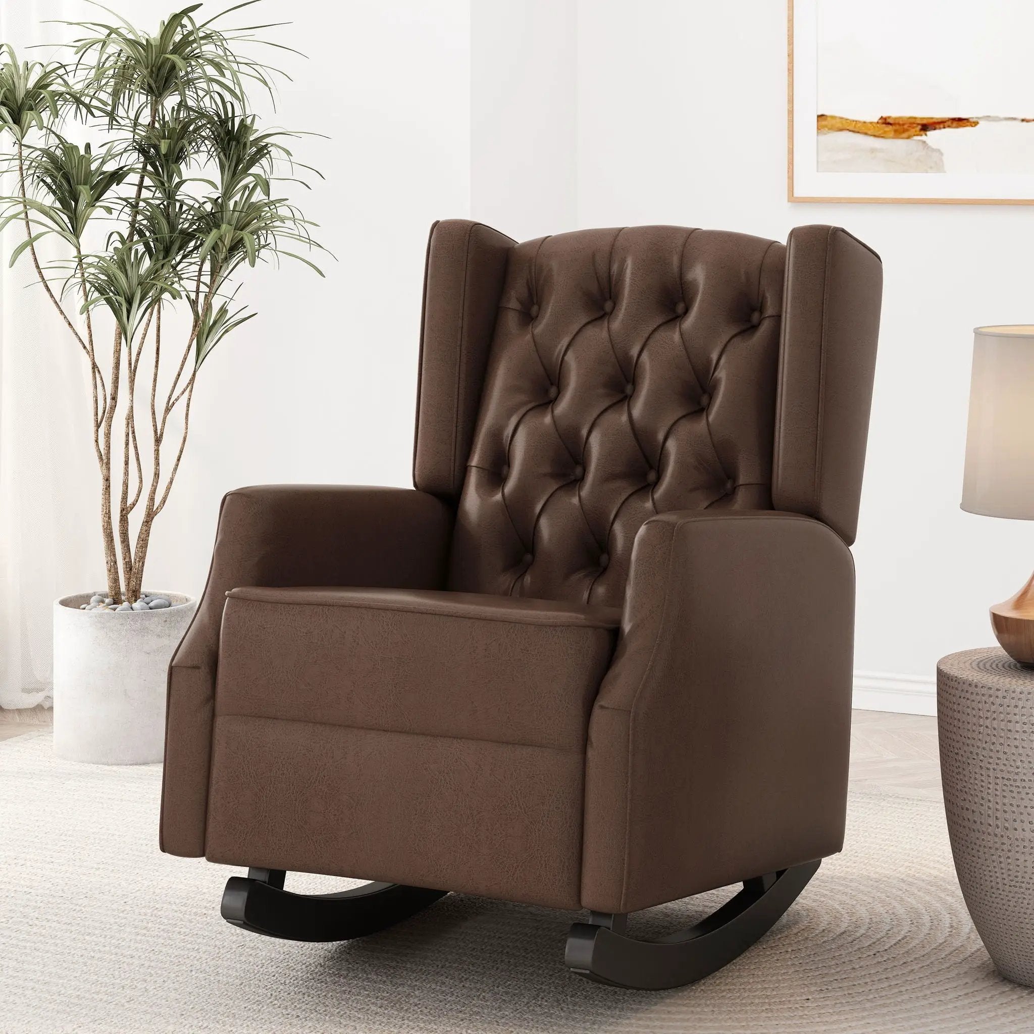 Amedou Contemporary Tufted Wingback Rocking Chair - Dark Brown by HouseOfZazla