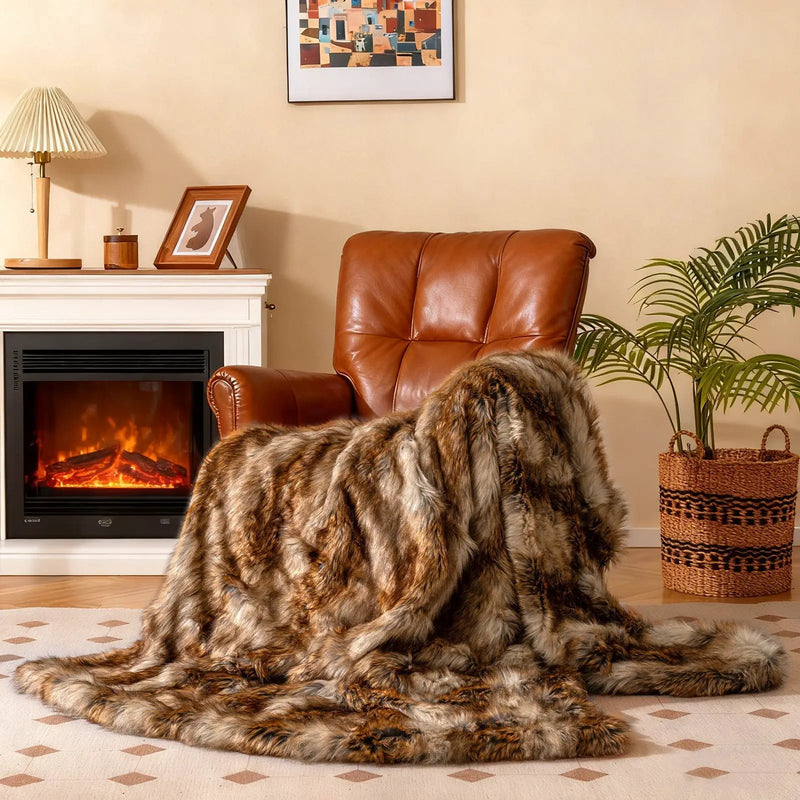 540GSM Soft Plush Fuzzy Luxury Faux Raccoon Fur Blanket for Bed-M by DirectDeals
