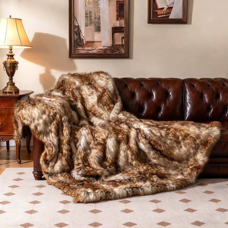 540GSM Soft Plush Fuzzy Luxury Faux Raccoon Fur Blanket for Bed-M by DirectDeals