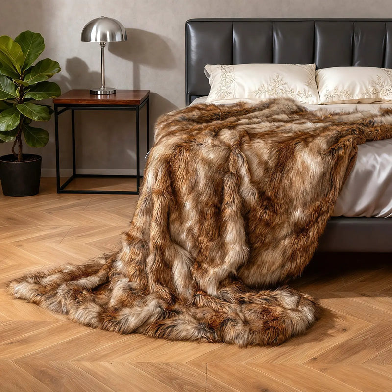 540GSM Soft Plush Fuzzy Luxury Faux Raccoon Fur Blanket for Bed-M by DirectDeals