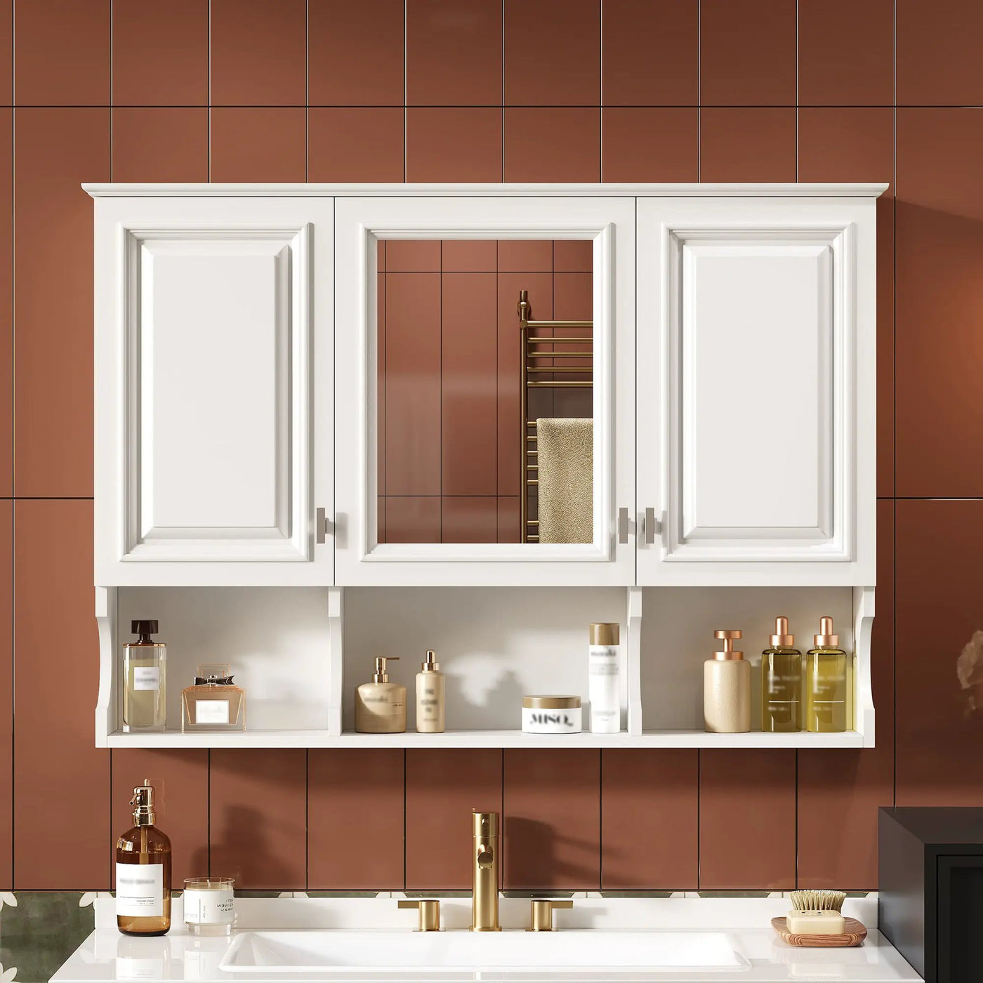 Modern Wall Mounted Mirror Medicine Cabinet With Open Shelves by HouseOfZazla