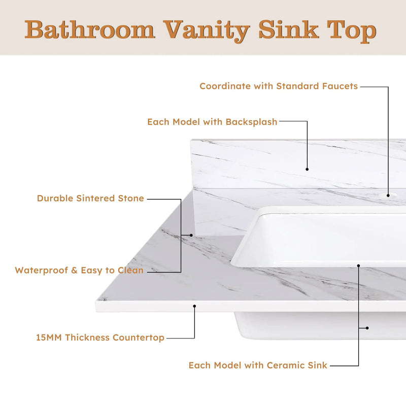 Bianco Carrara Venato Marble Vanity Top With Pre Drilled Faucet Hole And Undermount Sink by HouseOfZazla