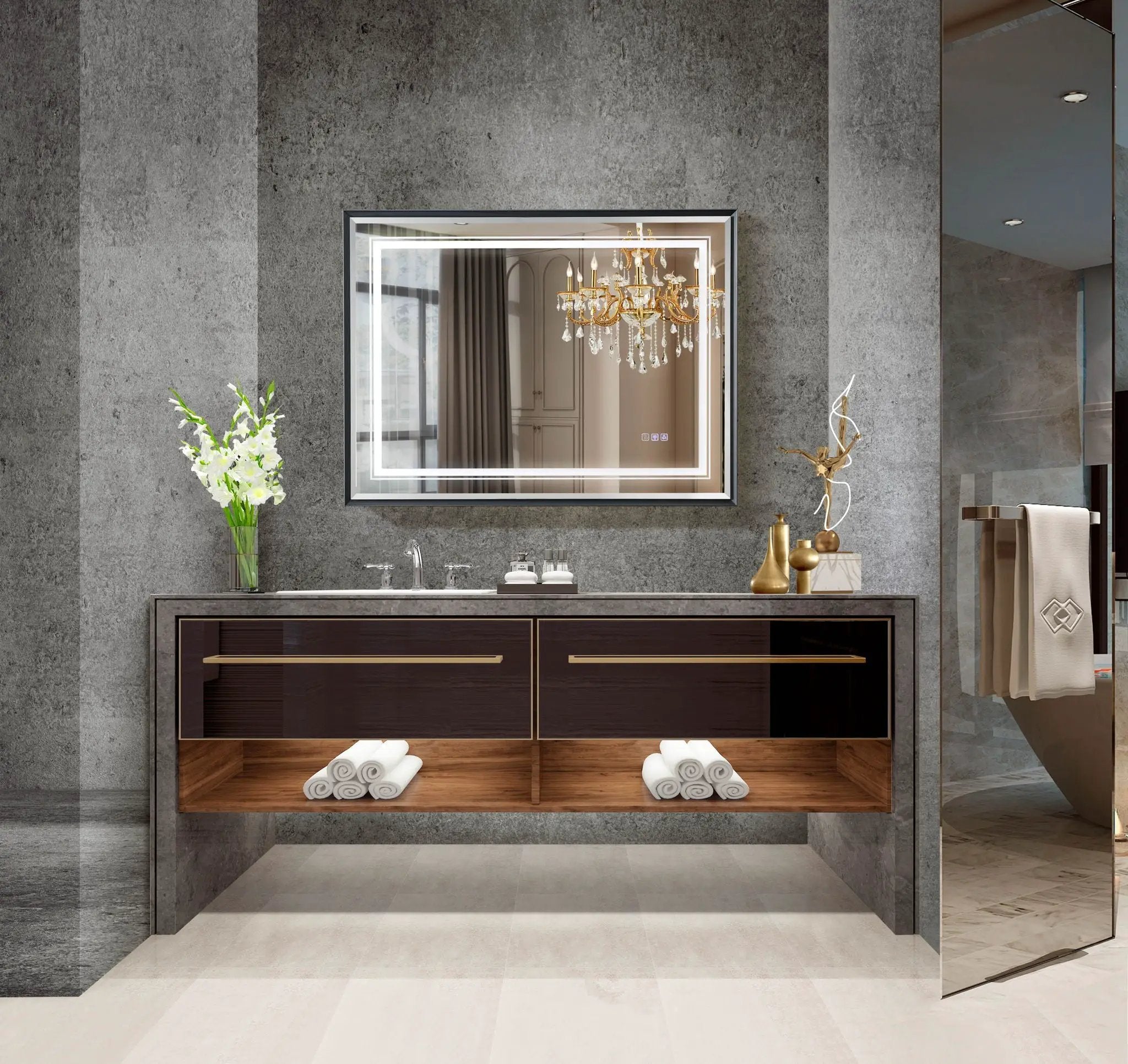 LED Bathroom Beveled Mirror, 3000 - 6000K Gradient Front And Backlit LED Mirror For Bathroom, 3 Colors Dimmable, Ip54 Enhanced Anti Fog by HouseOfZazla