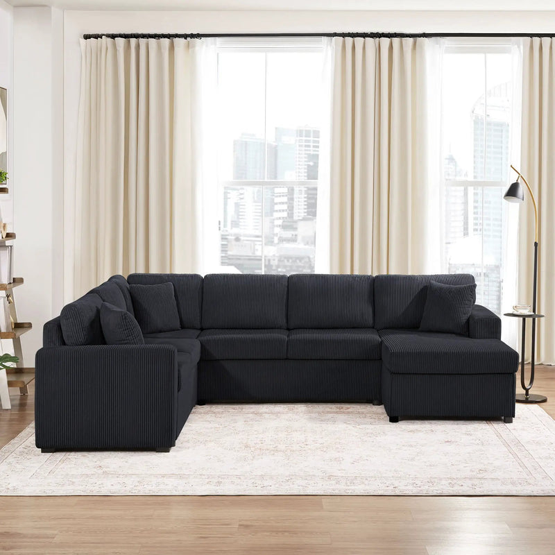 Oversized Sectional U-Shaped Sofa With Chaise Lounge And Three Soft Throw Pillows by Unique Piece Furniture