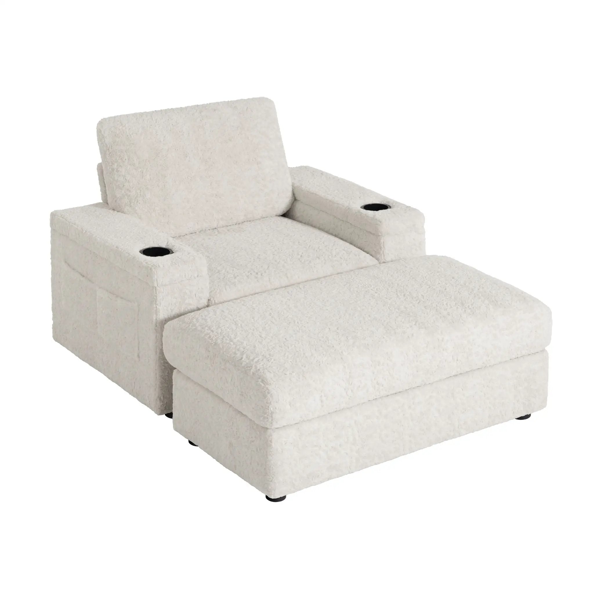 Oversized Chaise Lounge Indoor Rabbit Fur Sofa Bed With Storage Ottoman And Armrests Cup Holders With Deep Seat by HouseOfZazla