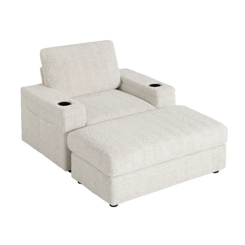 Oversized Chaise Lounge Indoor Rabbit Fur Sofa Bed With Storage Ottoman And Armrests Cup Holders With Deep Seat by HouseOfZazla