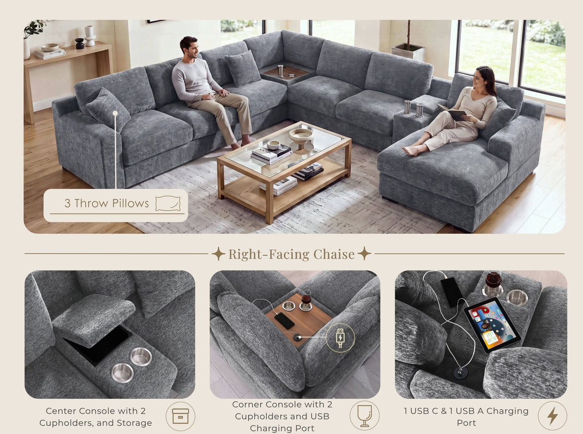 Celine - Fabric Corner Sectional Sofa With Right-Facing Chaise, Cupholders, And Charging Ports, photo 10 of 21