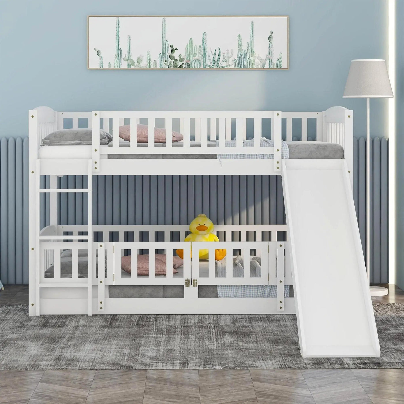 Low Bunk Bed With Slide, Fence And Ladder by Unique Piece Furniture