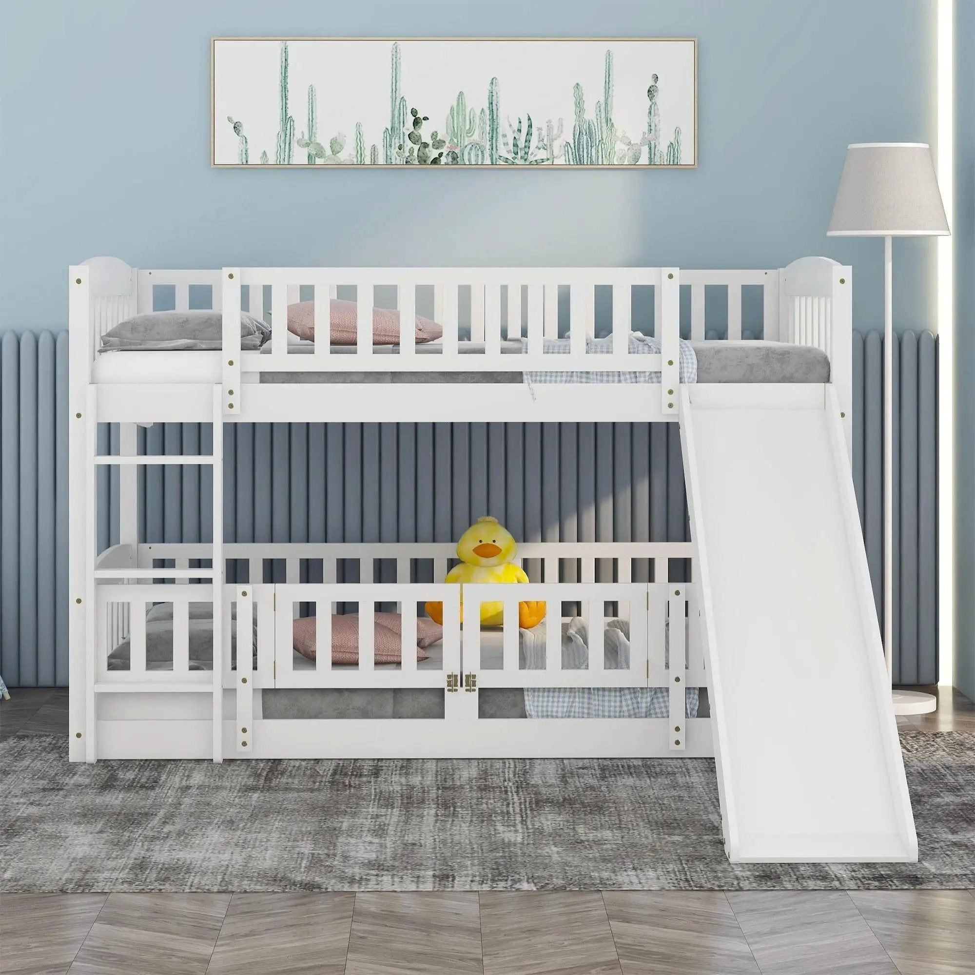 Low Bunk Bed With Slide, Fence And Ladder by Unique Piece Furniture