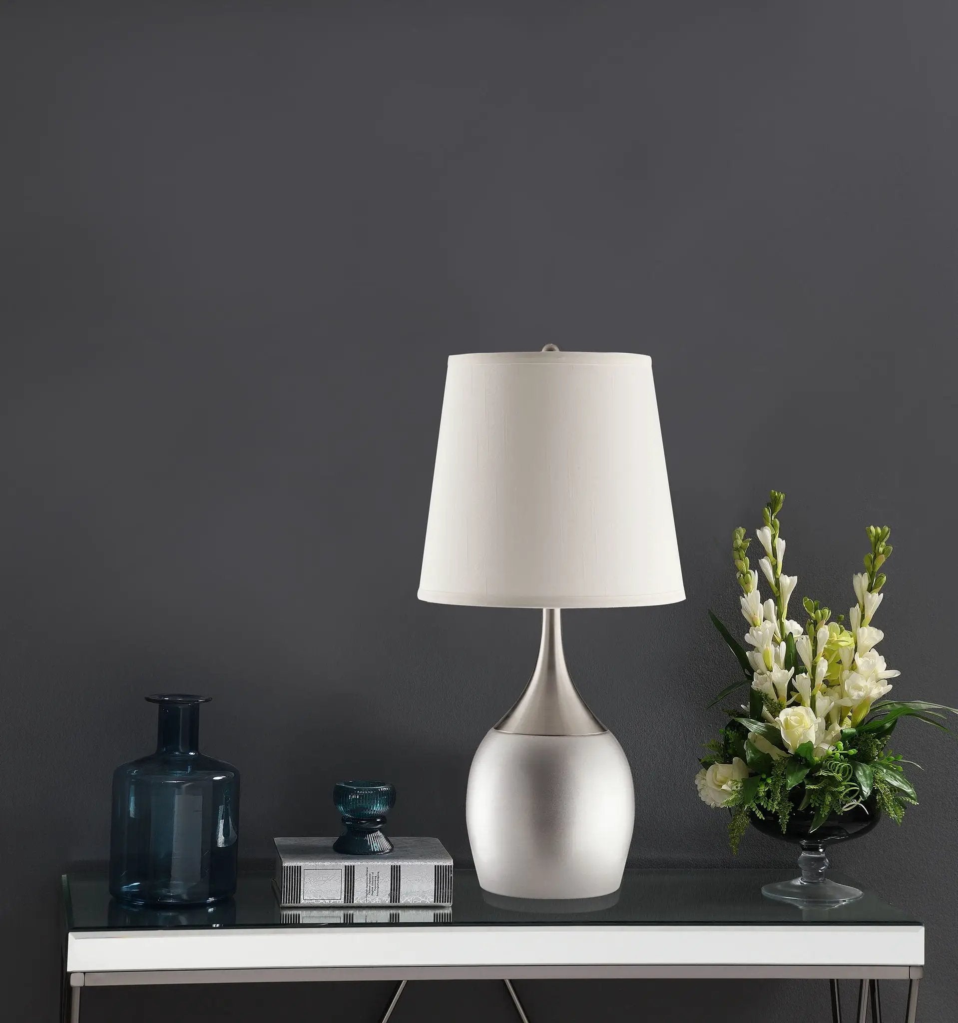 Tenya 24-inch Empire Shade Urn Table Lamp Silver (Set of 2) by Unique Piece Furniture