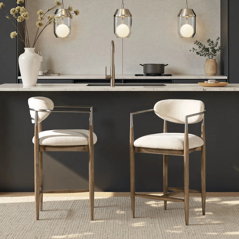 Artemis - Mixed Material Upholstered Counter Stool - Warm White by HouseOfZazla