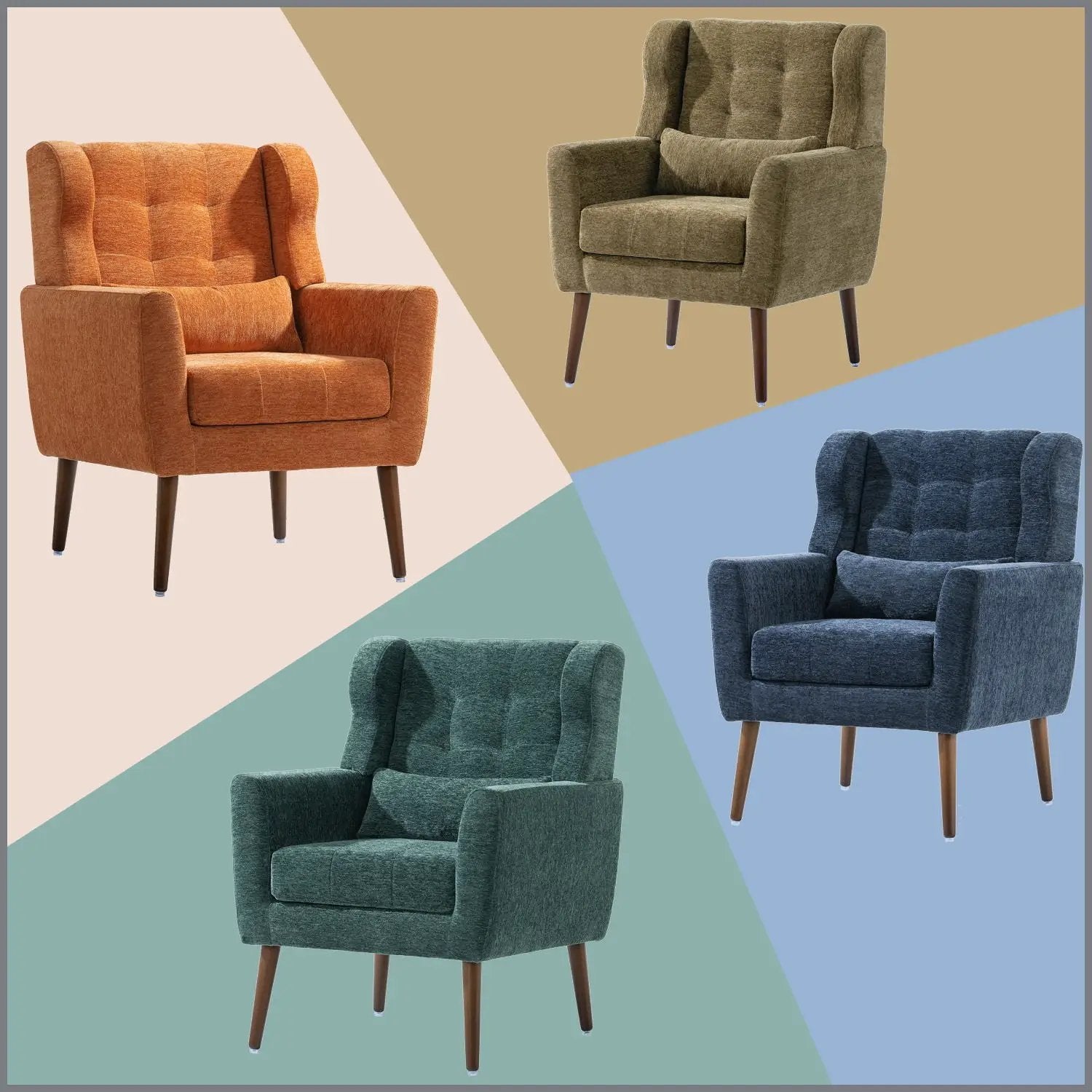 Modern Accent Chair, Arm Chairs For Living Room, Upholstered Mordern Armchair, Comfy Soft Padded Lounge Chair In Small Space, Bedroom, With Pillow, Solid Wood Leg by Unique Piece Furniture
