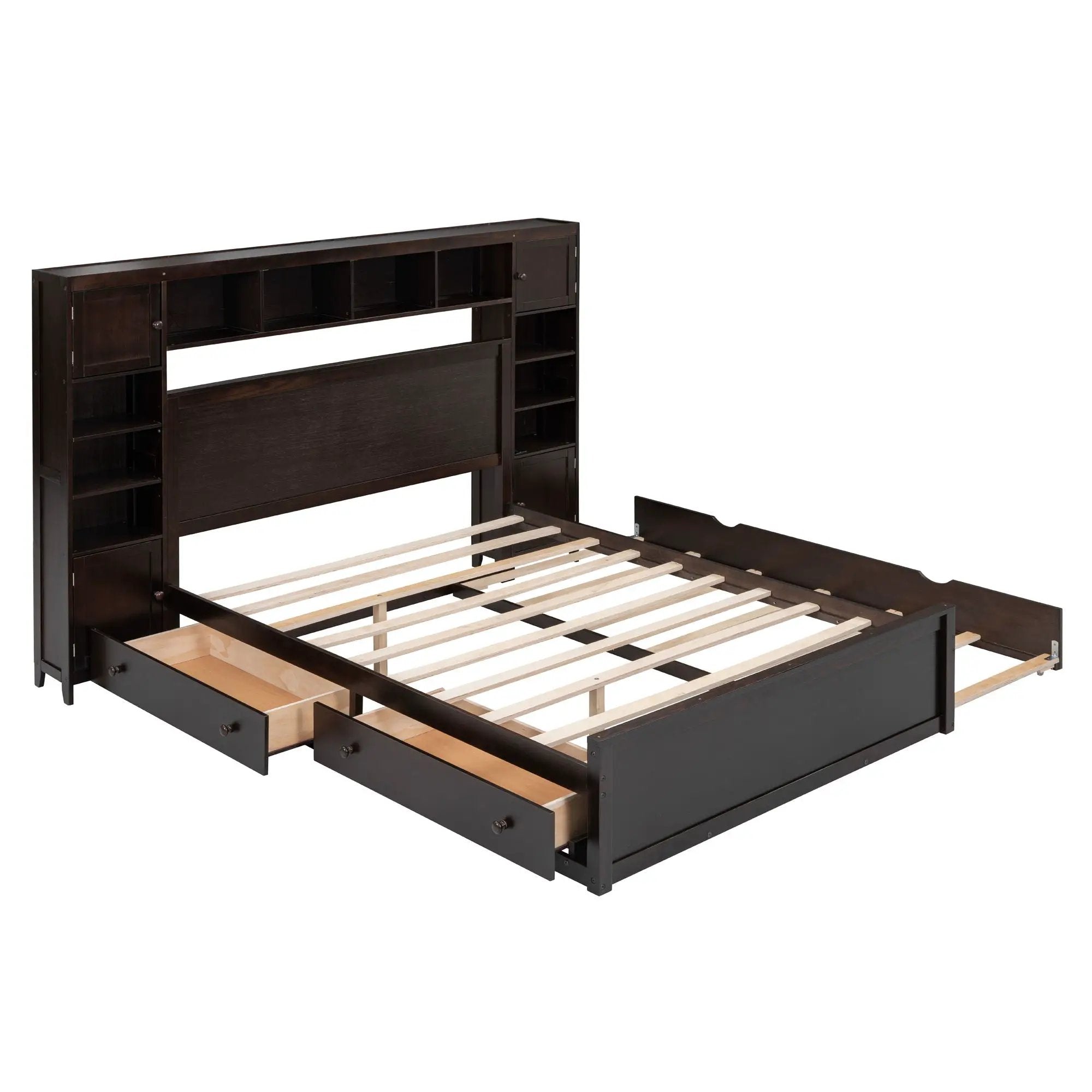 Bed With All In One Cabinet, Shelf And Sockets, Twin Long Trundle by Unique Piece Furniture