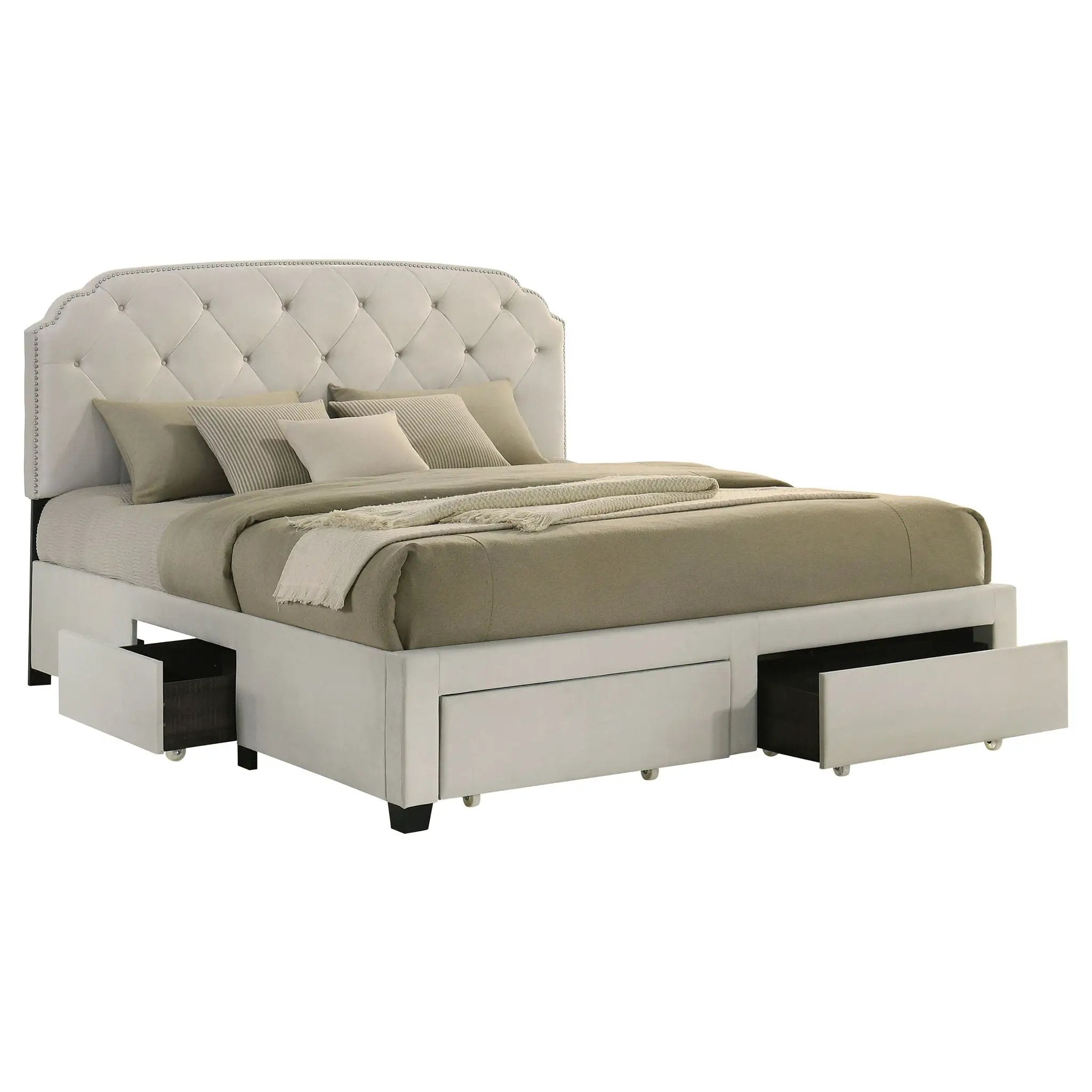 Marianna 4-drawer Upholstered Eastern King Storage Bed Cream by Unique Piece Furniture