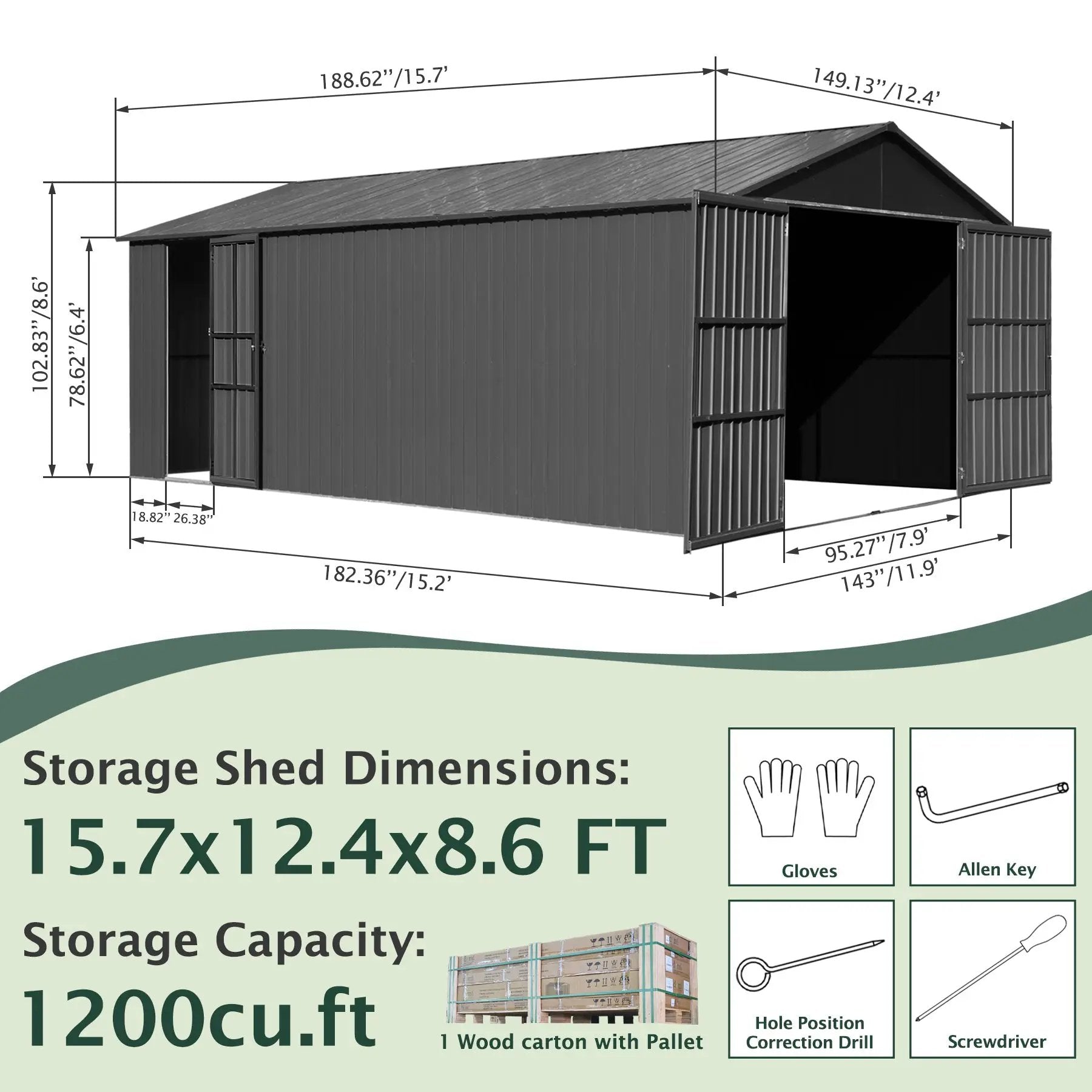 12x15FT Outdoor Metal Garage Shed by HouseOfZazla