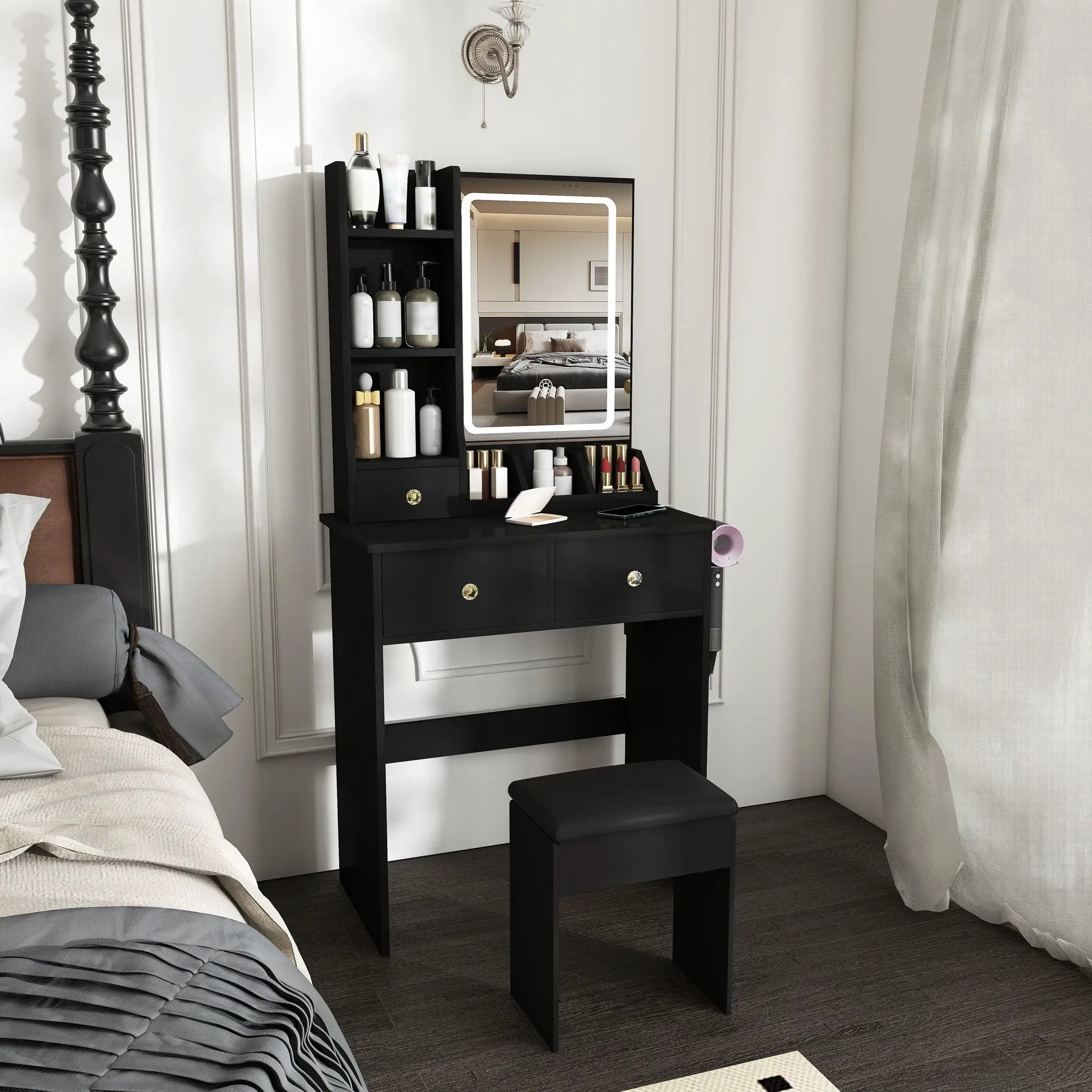 Modern Small Vanity Desk With 3 LED Lighting Modes, 3 Drawers by Unique Piece Furniture