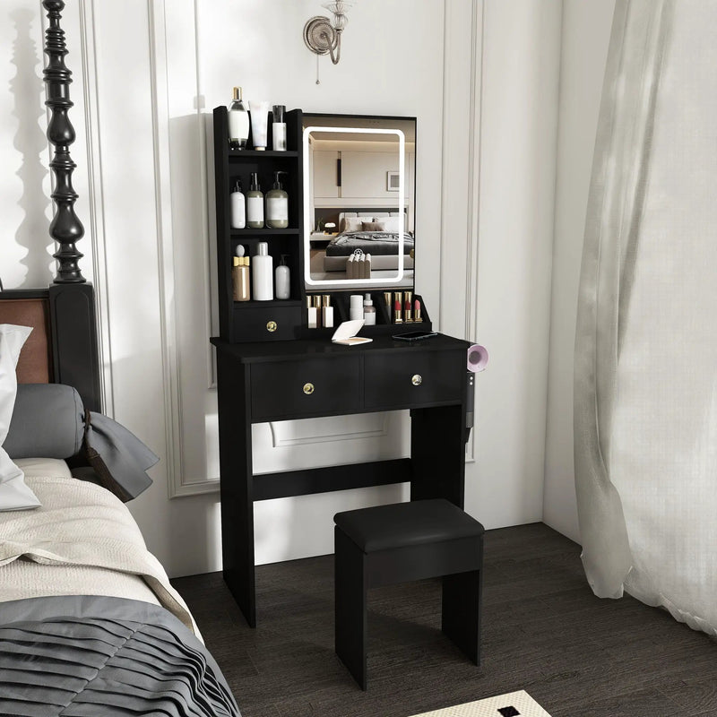 Modern Small Vanity Desk With 3 LED Lighting Modes, 3 Drawers by Unique Piece Furniture