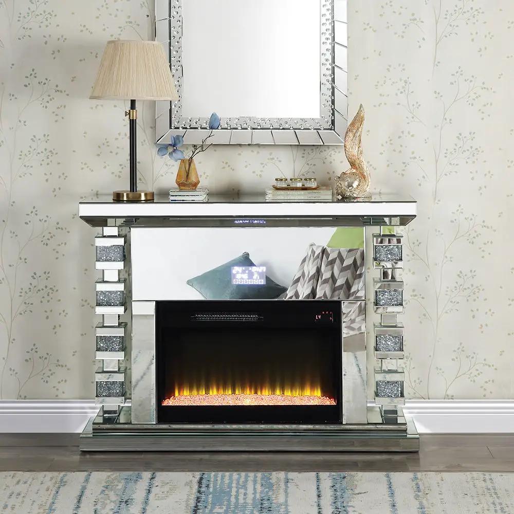 Noralie - 47" Fireplace With Bluetooth - Mirrored & Faux Diamonds by Unique Piece Furniture