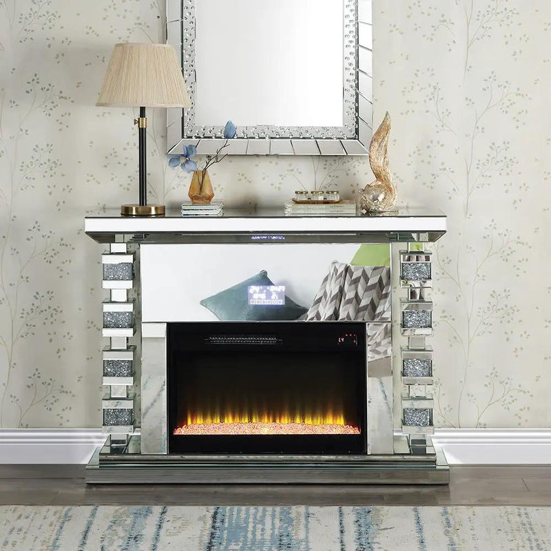 Noralie - 47" Fireplace With Bluetooth - Mirrored & Faux Diamonds by Unique Piece Furniture