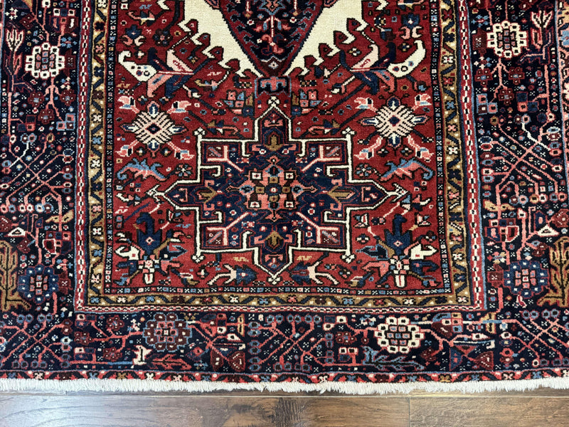 Persian Karajeh Rug 5x6, Antique Heriz Carpet, Geometric, Persian Tribal Rug, Brick Red Navy Blue by Jewel Rugs
