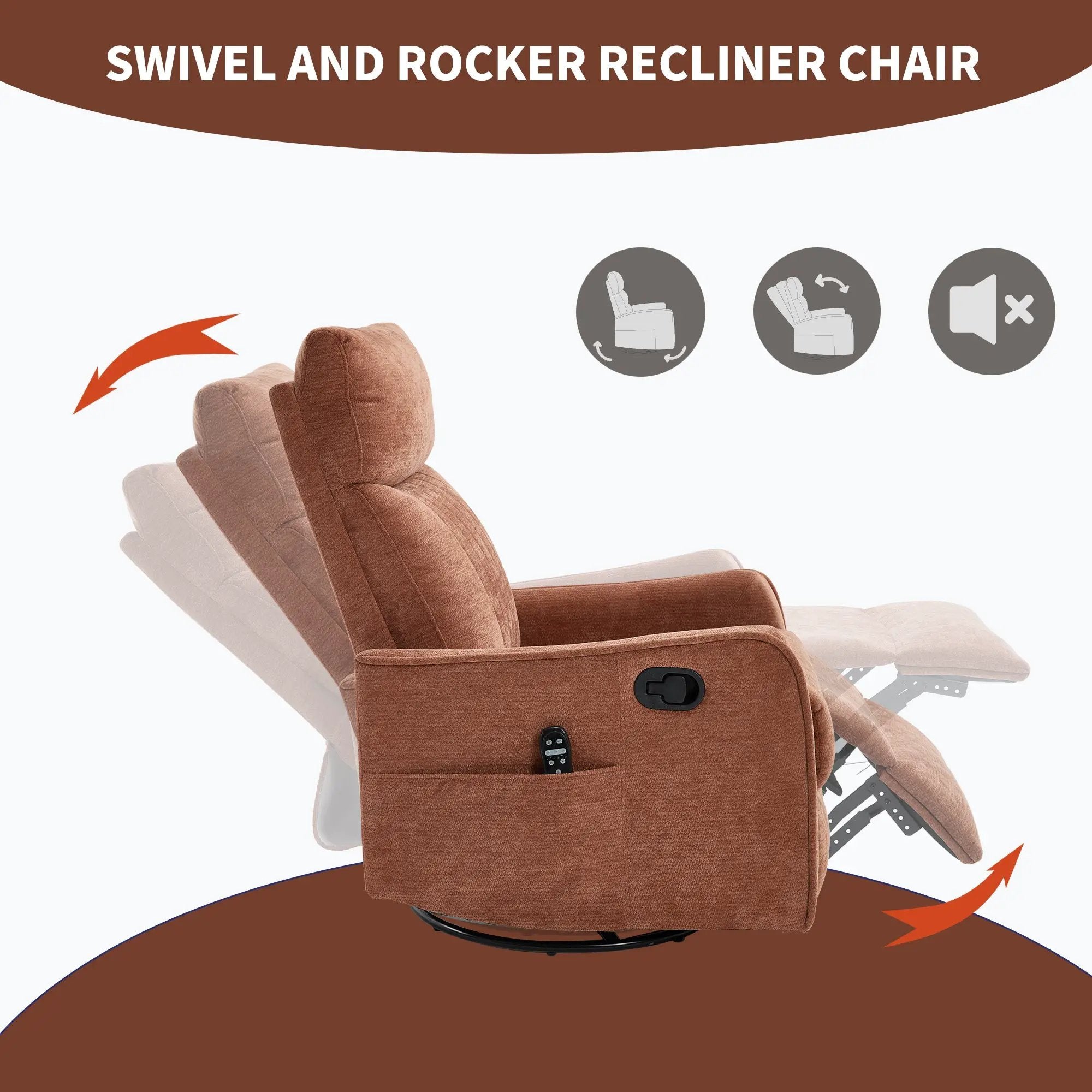 Orange Heat Massage Manual Recliner Chair with Rocker and Swivel by HouseOfZazla