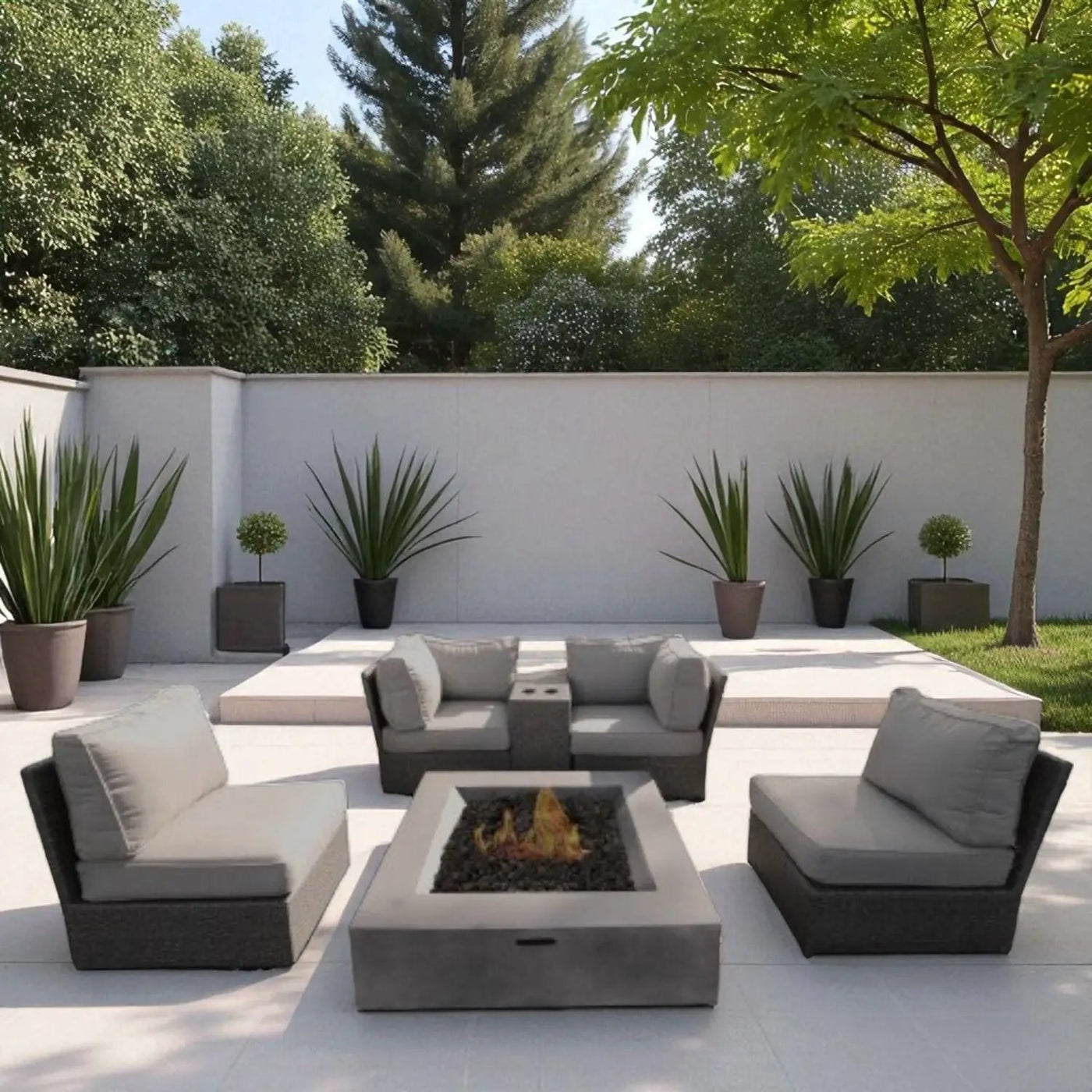 Contemporary Patio Seating Set With Fire Pit by HouseOfZazla